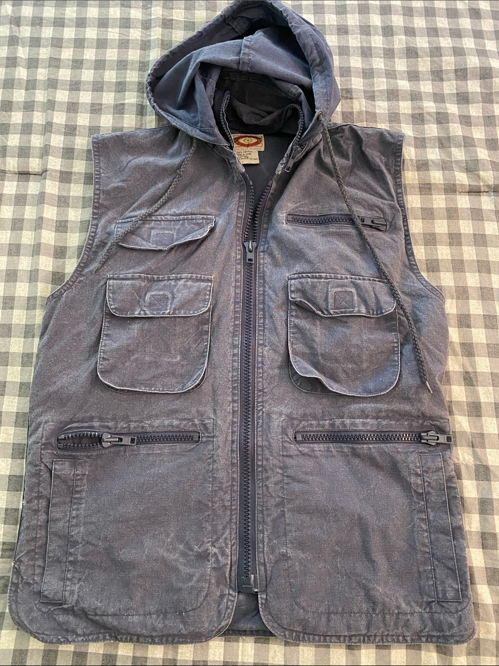 Vintage 90s Banana Republic Hooded Utility Safari Vest Navy Cotton Canvas XS